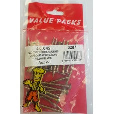 Value Pack 4.0 X 45 Pozi Csk Chipboard Screws Yellow 25 Per Pack Value Pack 4.0 X 45 Pozi Csk Chipboard Screws Yellow 25 Per Pack